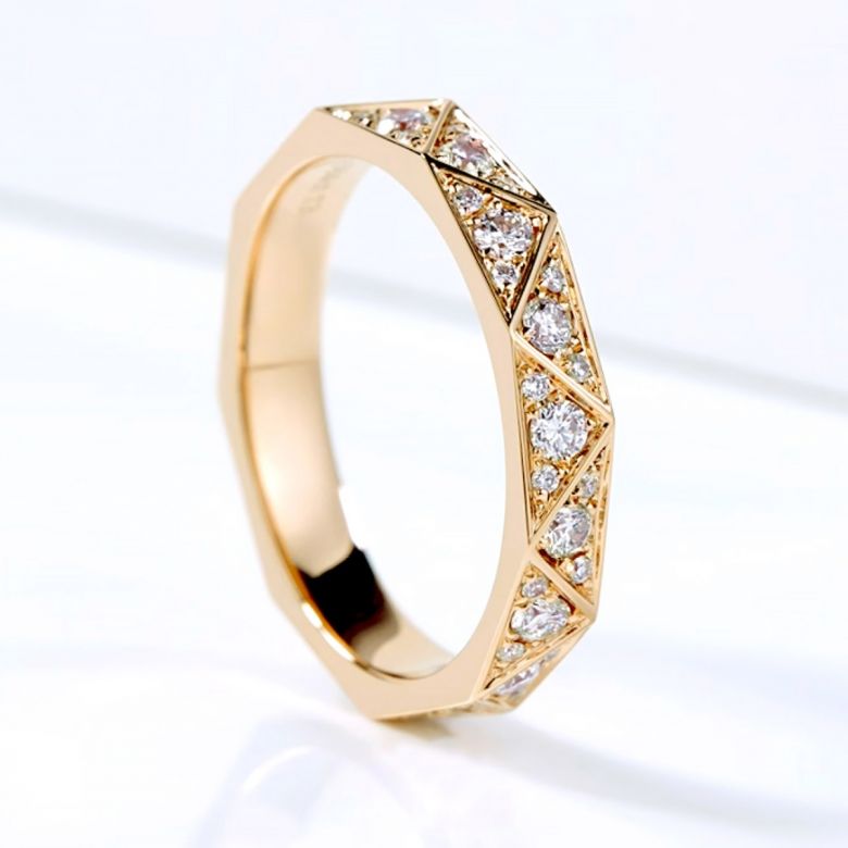 Alliance Triangulaire en Or Jaune 18 Carats & Diamant - 1