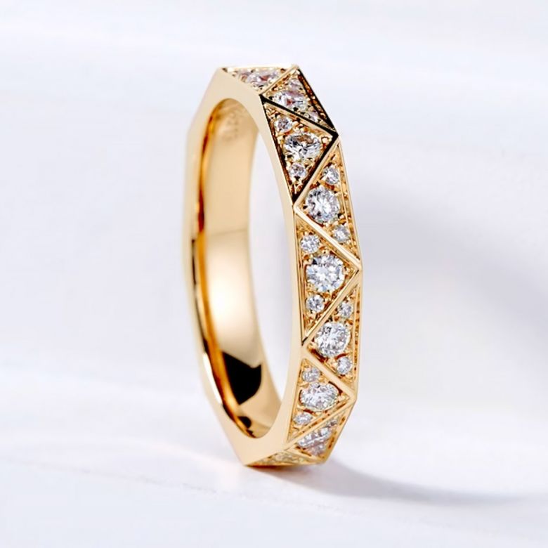 Alliance Triangulaire en Or Jaune 18 Carats & Diamant - 2