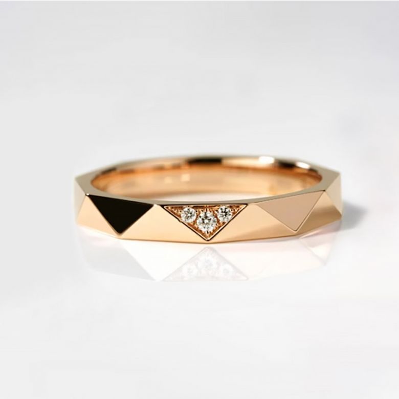 Alliance Triangulaire Homme Or Jaune 18cts et Diamants - 2