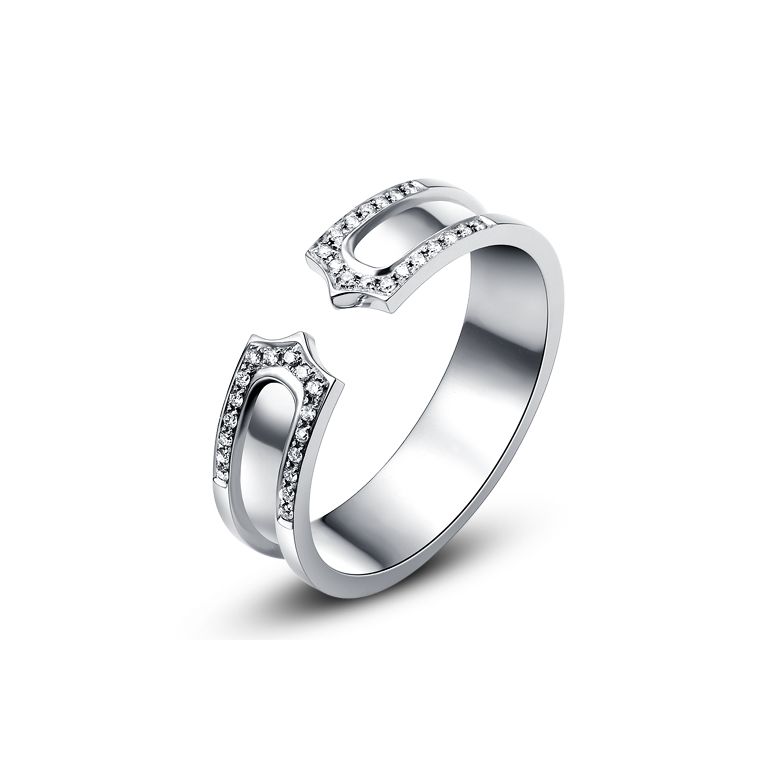 Alliance or blanc originale - Anneau discontinu pour Lui - Diamants - 1