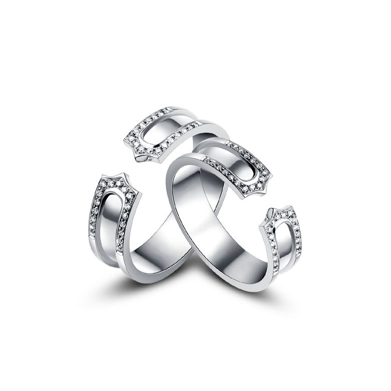Alliances platine originales - Anneaux discontinus Couple - Diamants - 1