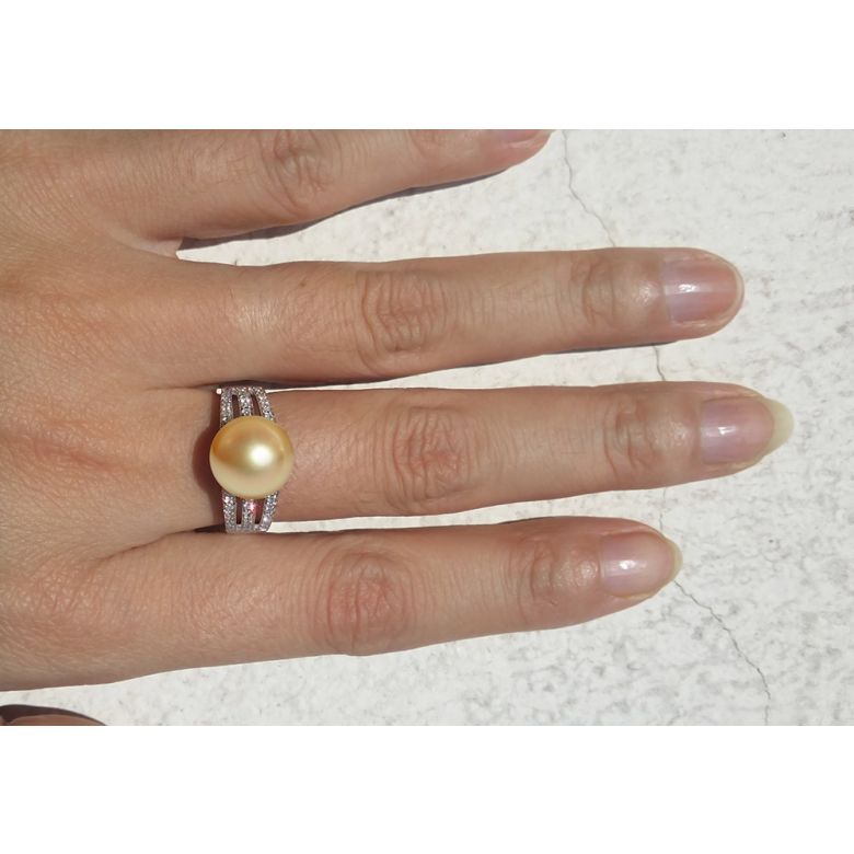 Bague Île de Barrow - Perle d'Australie dorée - Or blanc, diamants - 2