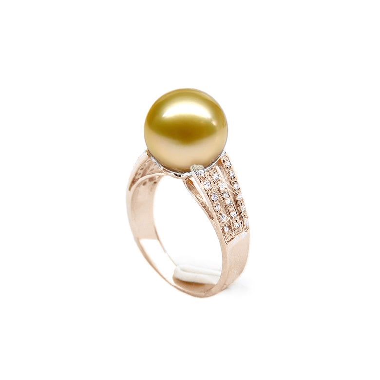 Bague Île de Barrow - Perle d'Australie dorée - Or rose, diamants - 1