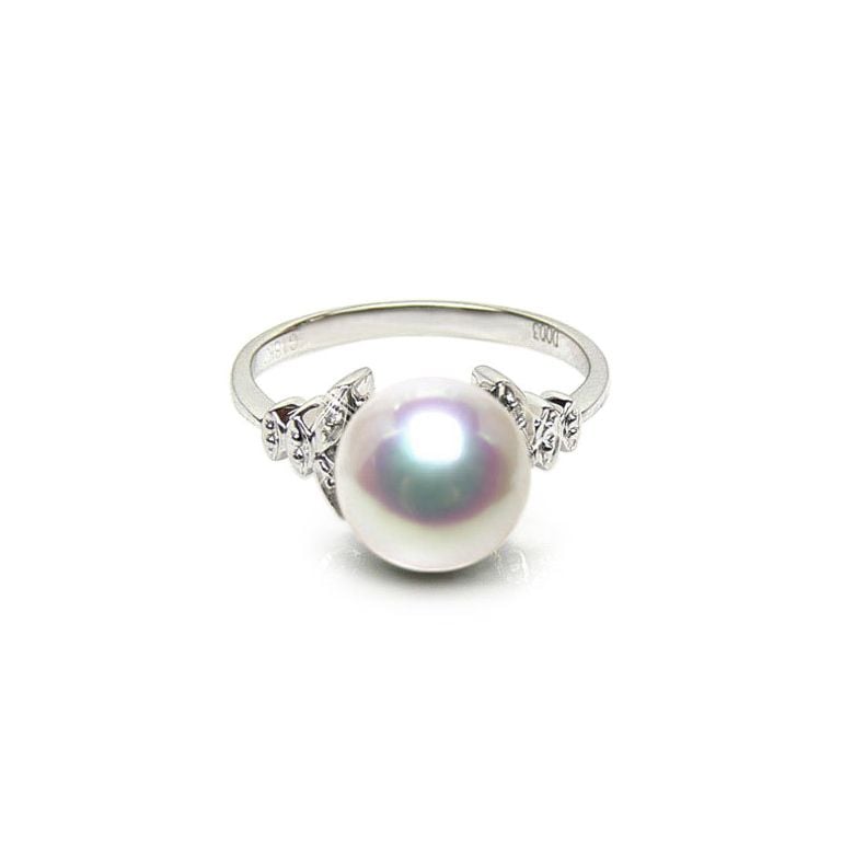 Bague or perle du Japon - Perle Akoya blanche - Or blanc, diamants - 1