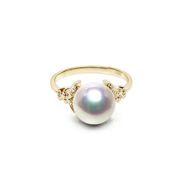 Bague or perle du Japon - Perle Akoya blanche - Or jaune, diamants - 1
