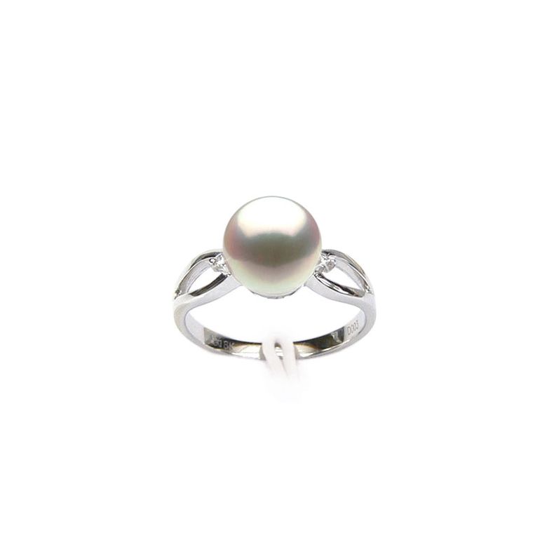 Bague blanc perle culture - Or, Perle Akoya du Japon et diamants - 1