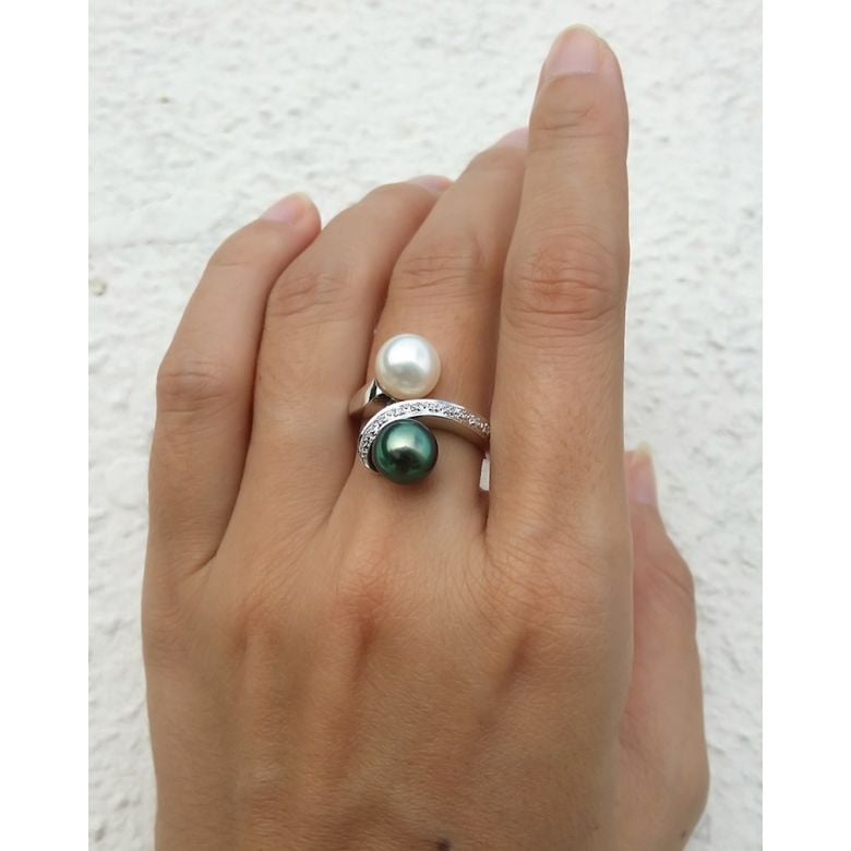 Bague Florina Or Blanc, Perle de Tahiti & Akoya | Gemperles - 2