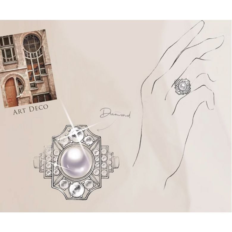 Bague Art Déco Perle Akoya - Collection Géométria Préciosa - 9