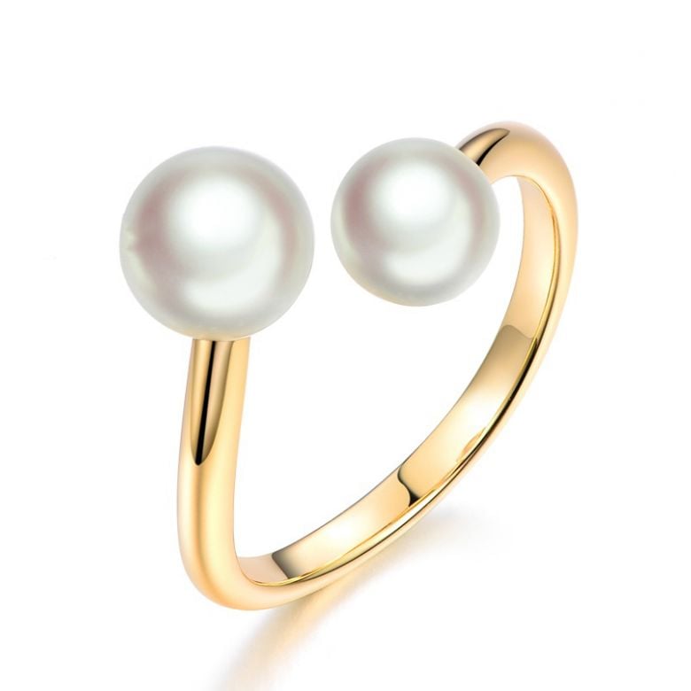 Bague perles Akoya Toi et Moi. Or jaune - 1