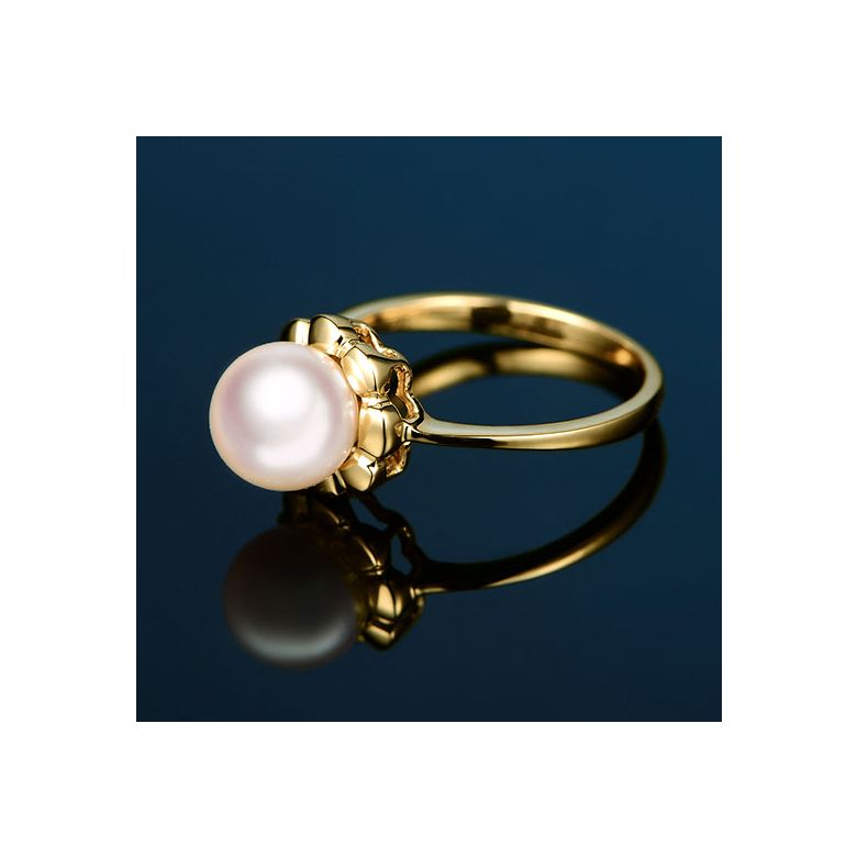 Bague fleur charnelle. Or jaune, perles Akoya Japon - 5