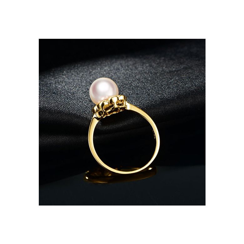 Bague fleur charnelle. Or jaune, perles Akoya Japon - 6