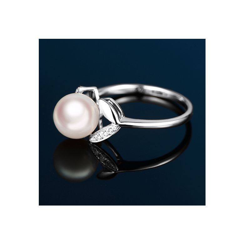 Bague pétales Or blanc, diamants et perles Akoya Japon - 5