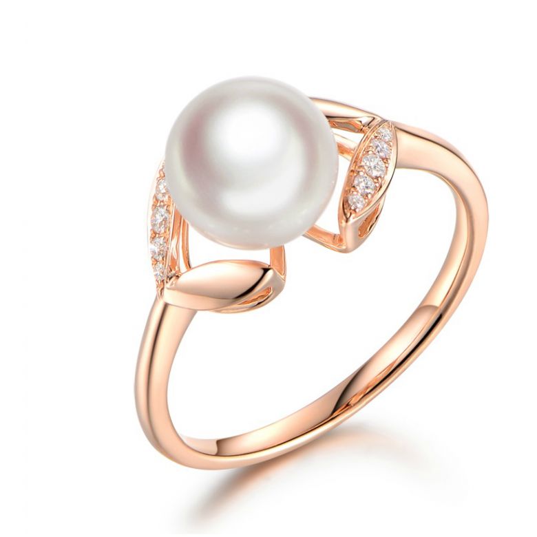 Bague pétales Or rose, diamants et perles Akoya Japon - 1