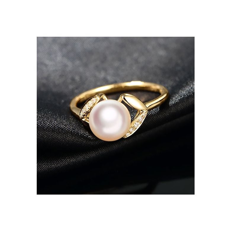 Bague pétales Or jaune, diamants et perles Akoya Japon - 4