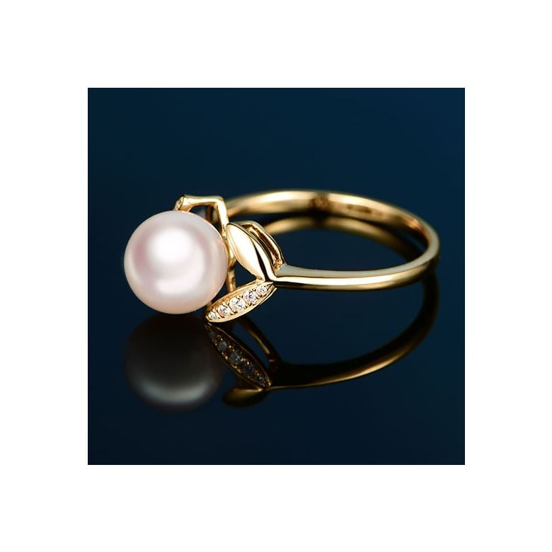 Bague pétales Or jaune, diamants et perles Akoya Japon - 7