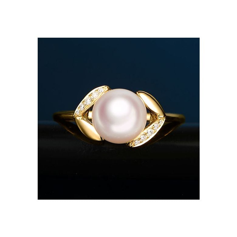 Bague pétales Or jaune, diamants et perles Akoya Japon - 3