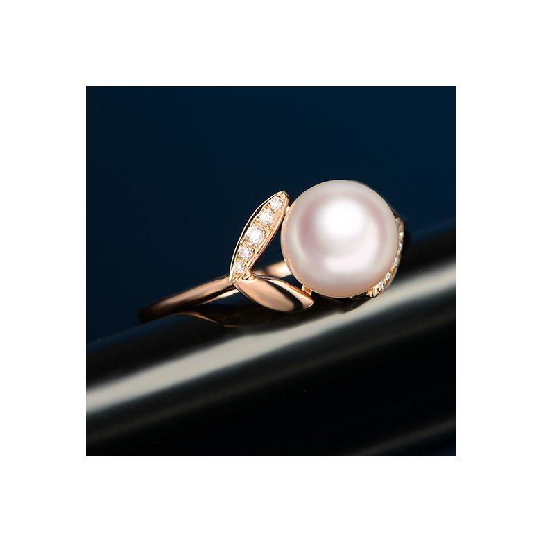 Bague pétales Or rose, diamants et perles Akoya Japon - 5