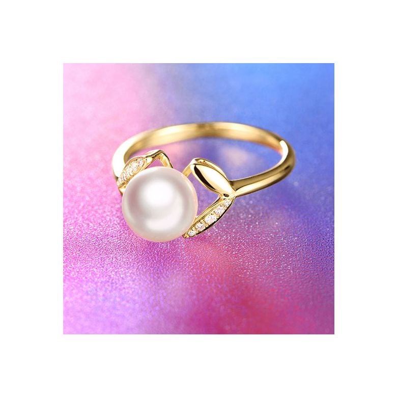 Bague pétales Or jaune, diamants et perles Akoya Japon - 5