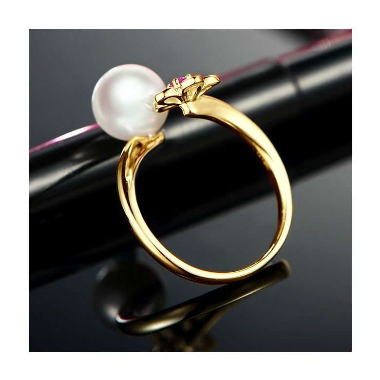 Bague fleur. Or jaune, perle Akoya et saphir rose - 7