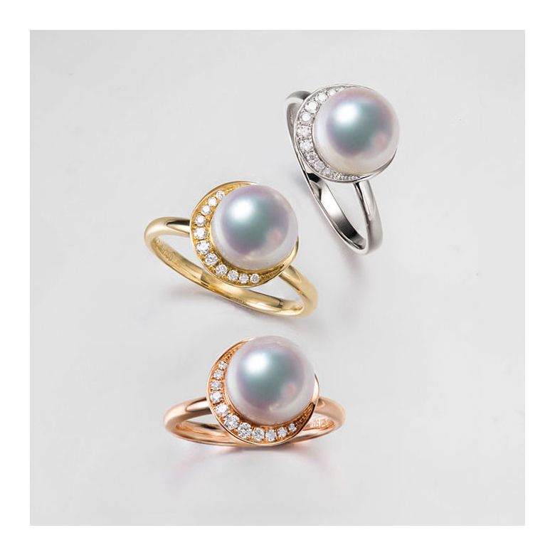 Bague Hinata. Couronne Or blanc et Diamants. Perle Akoya - 1