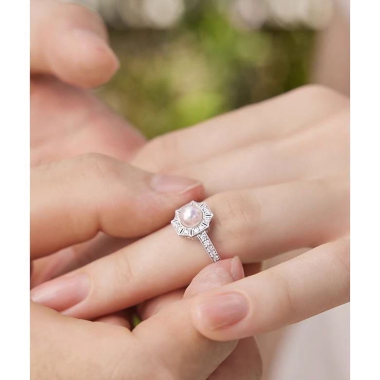 Bague Géometria Préciosa - Éclat de Perle Akoya et Diamants - 3