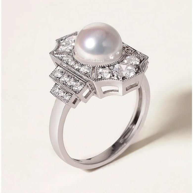 Bague Art Déco Perle Akoya - Collection Géométria Préciosa - 4