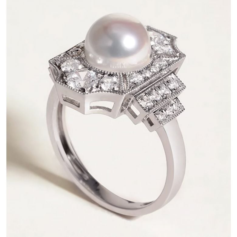 Bague Art Déco Perle Akoya - Collection Géométria Préciosa - 6