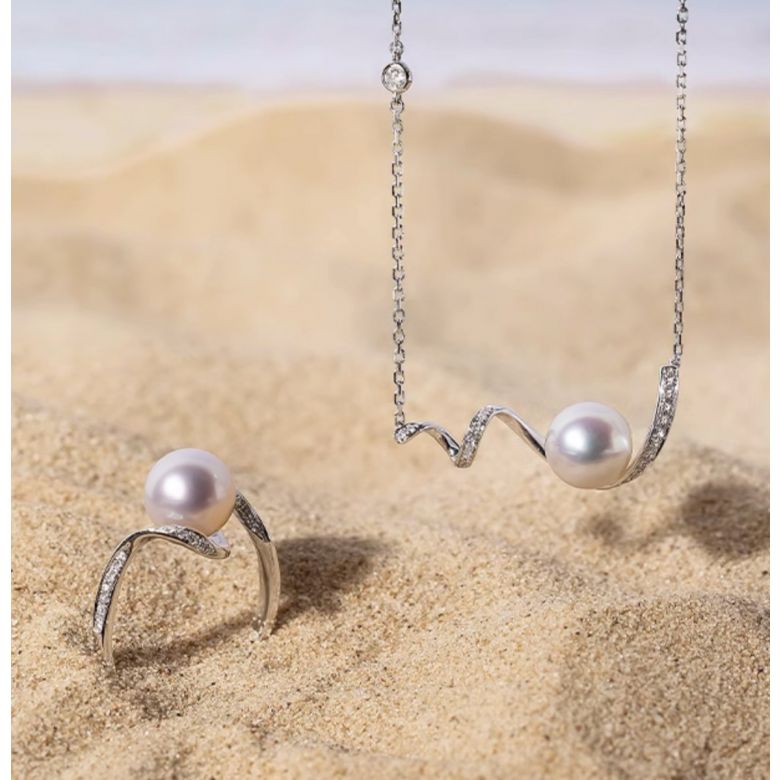 Bague Ondine, Perle Akoya, Or Blanc, Diamant - 6