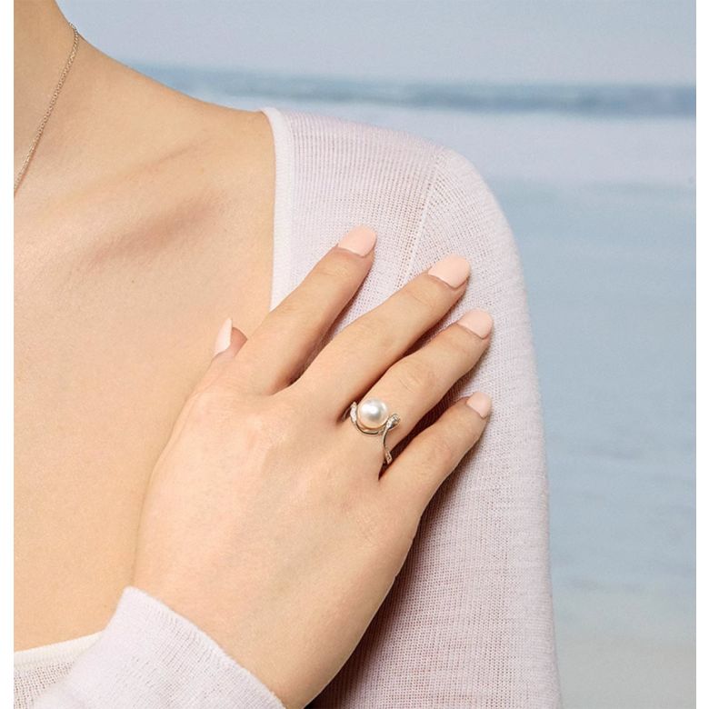 Bague Ondine, Perle Akoya, Or Blanc, Diamant - 4
