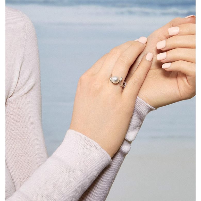 Bague Ondine, Perle Akoya, Or Blanc, Diamant - 5
