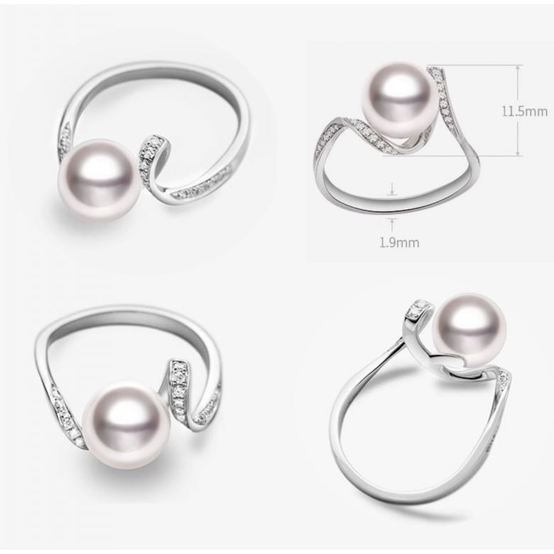 Bague Ondine, Perle Akoya, Or Blanc, Diamant - 2