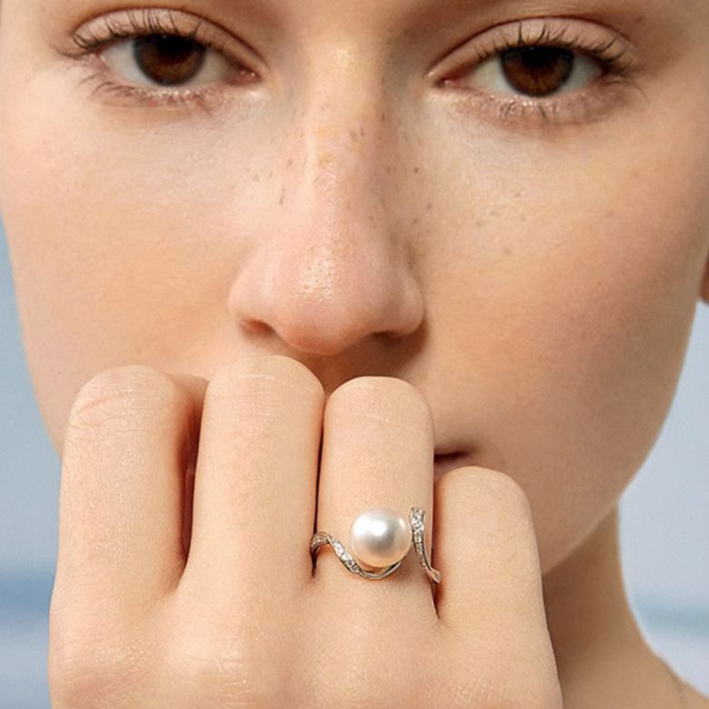Bague Ondine, Perle Akoya, Or Blanc, Diamant - 1