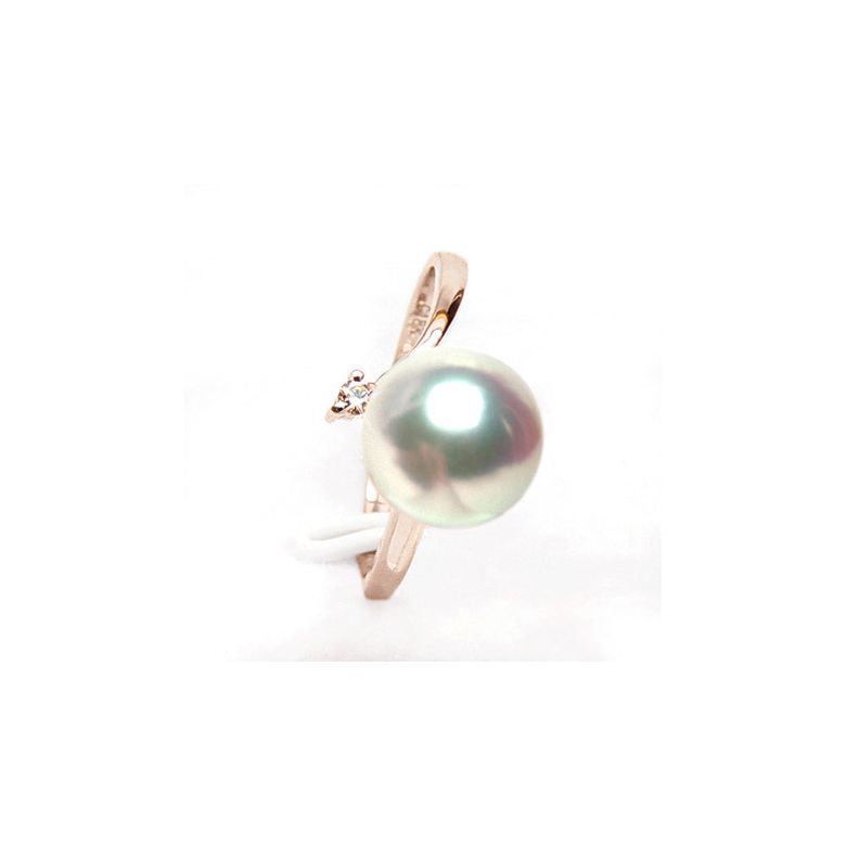 Bague or rose - Perle Akoya blanche Japon - Diamants sertis 3 griffes  - 4