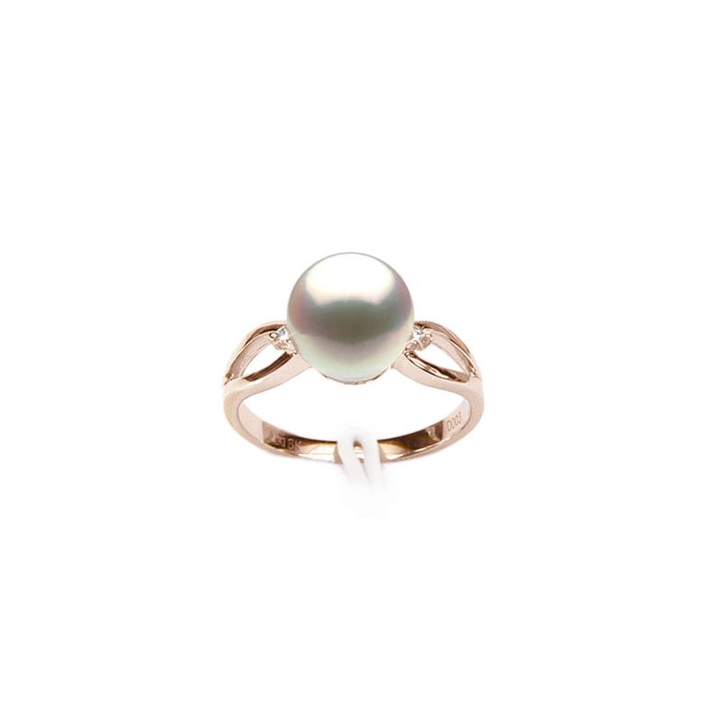 Bague blanc perle culture - Or, Perle Akoya du Japon et diamants or rose - 1