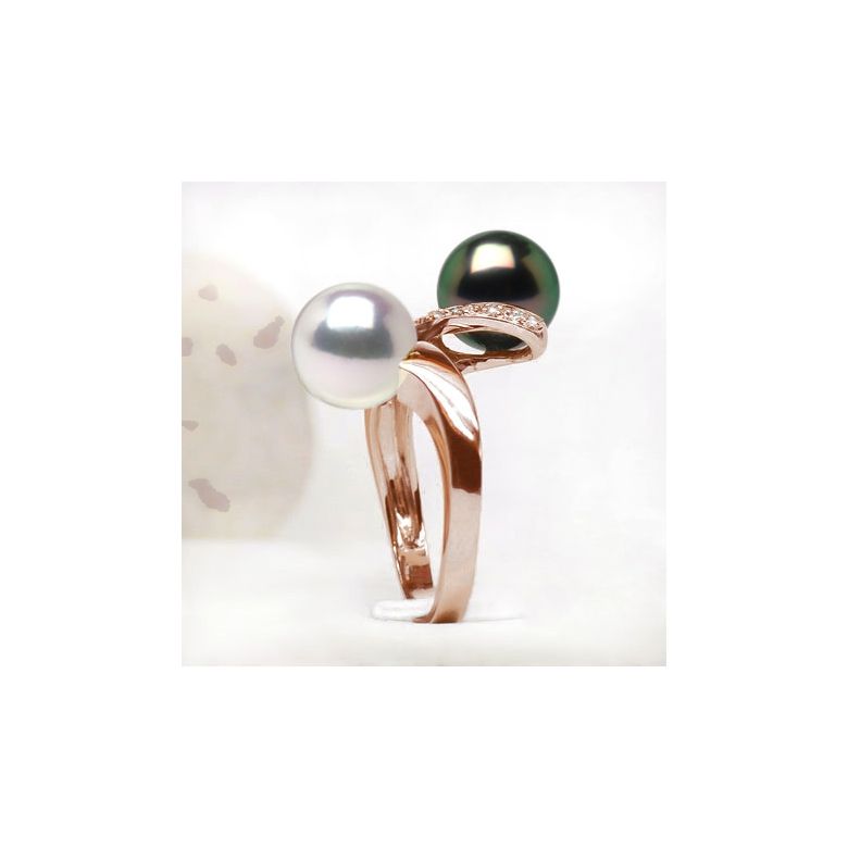 Toi et Moi Bague - Perles de Tahiti, Akoya - Or rose - 3