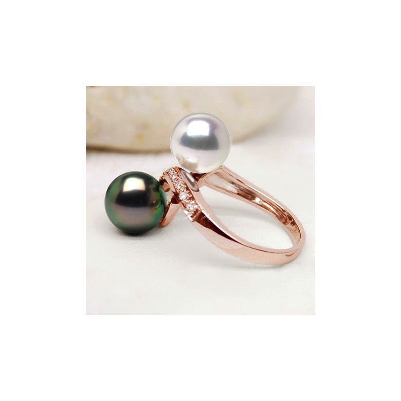 Toi et Moi Bague - Perles de Tahiti, Akoya - Or rose - 4