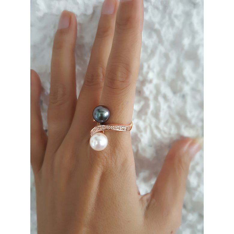 Toi et Moi Bague - Perles de Tahiti, Akoya - Or rose - 6