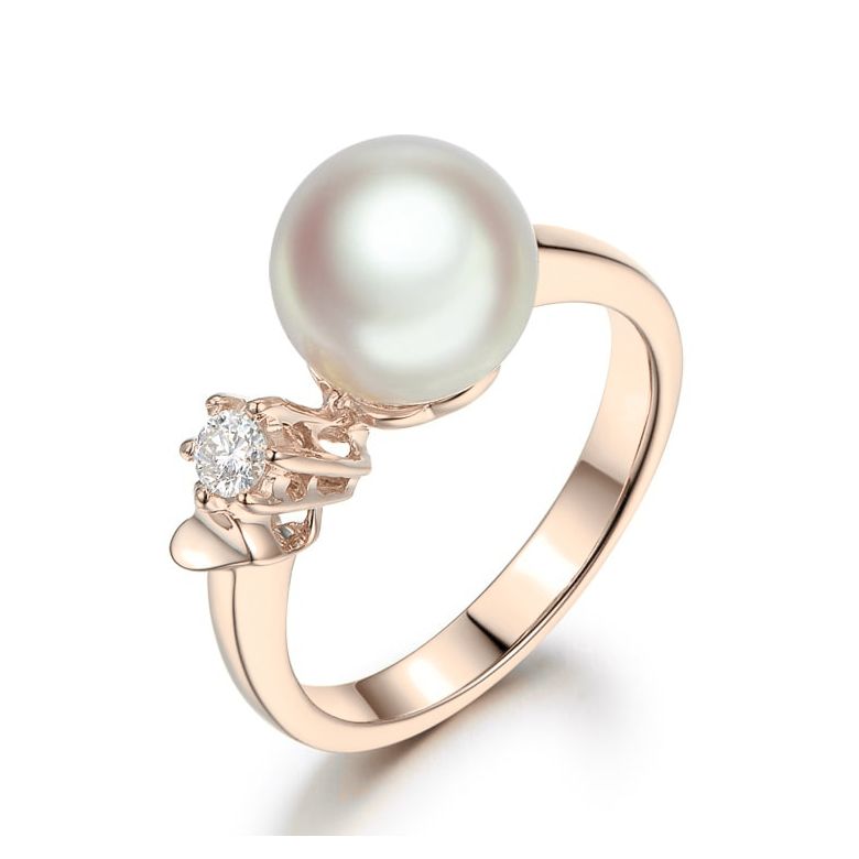 Bague Or rose. Duo Perle Akoya et Diamant serti - 1