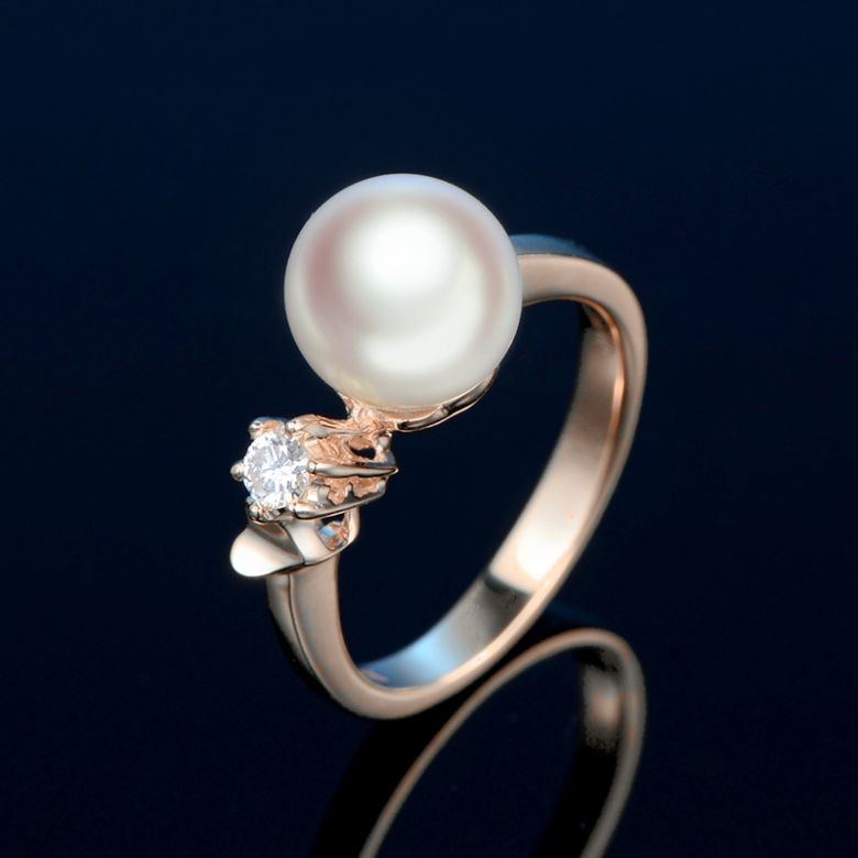 Bague Or rose. Duo Perle Akoya et Diamant serti - 2