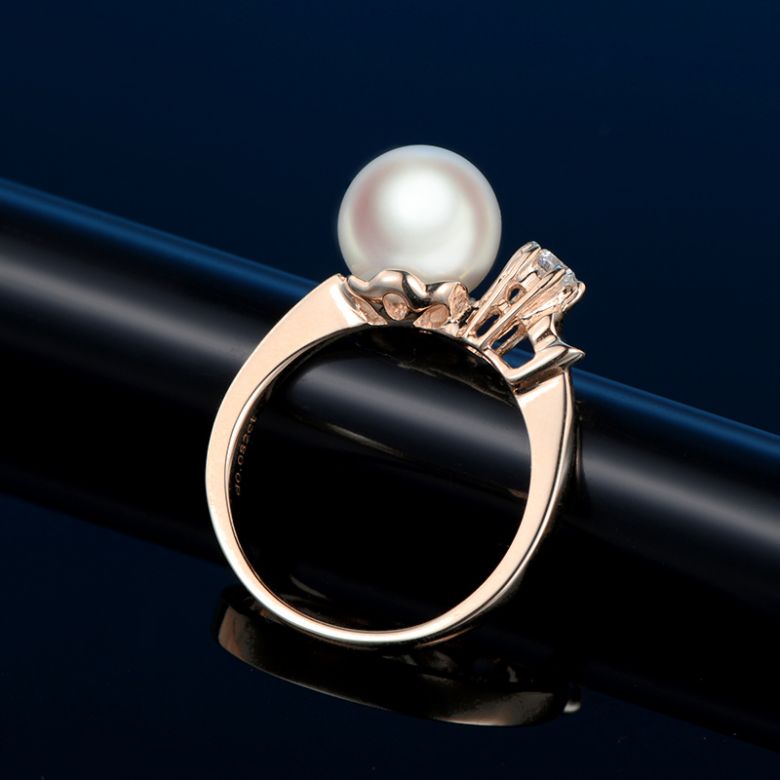 Bague Or rose. Duo Perle Akoya et Diamant serti - 4