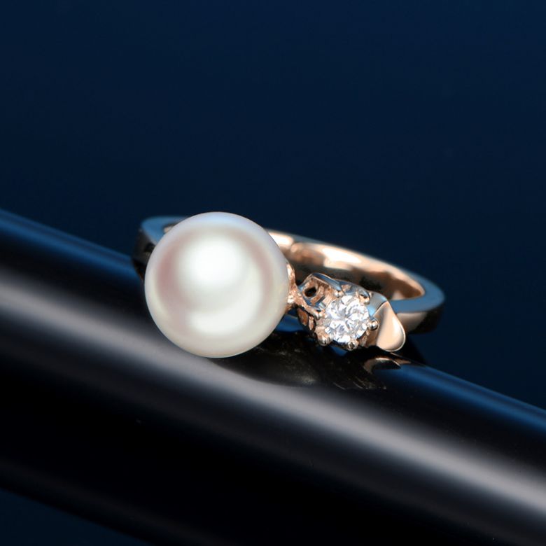 Bague Or rose. Duo Perle Akoya et Diamant serti - 5