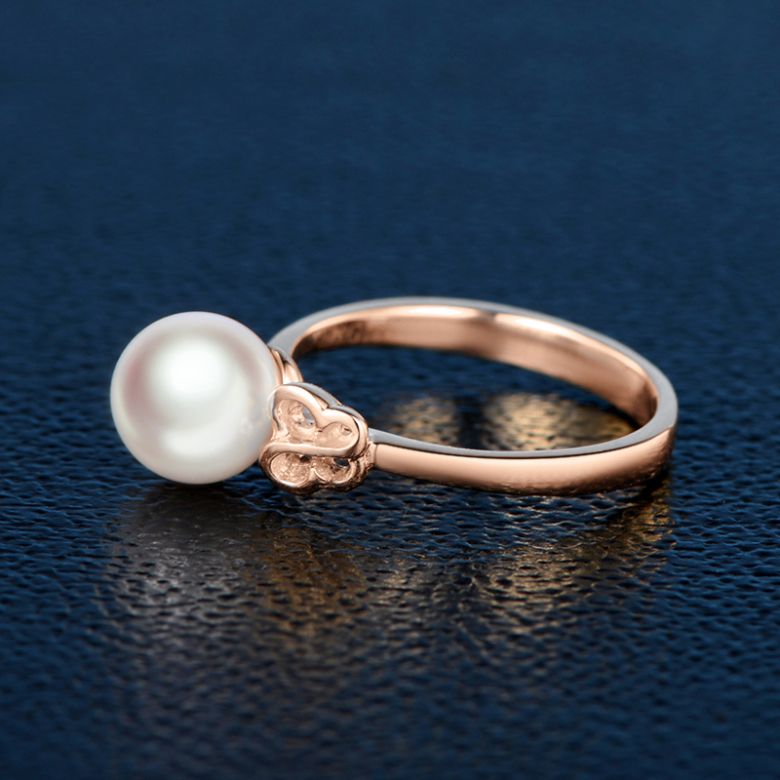 Bague anneau or rose perle Akoya Japon. Motif Papillon - 4
