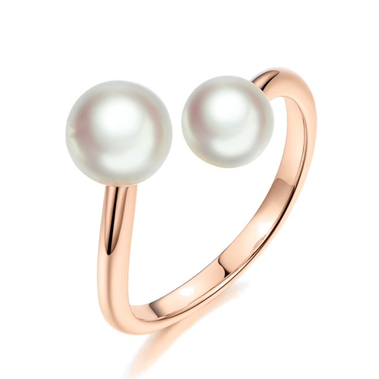 Bague perles Akoya Toi et Moi. Or rose - 1