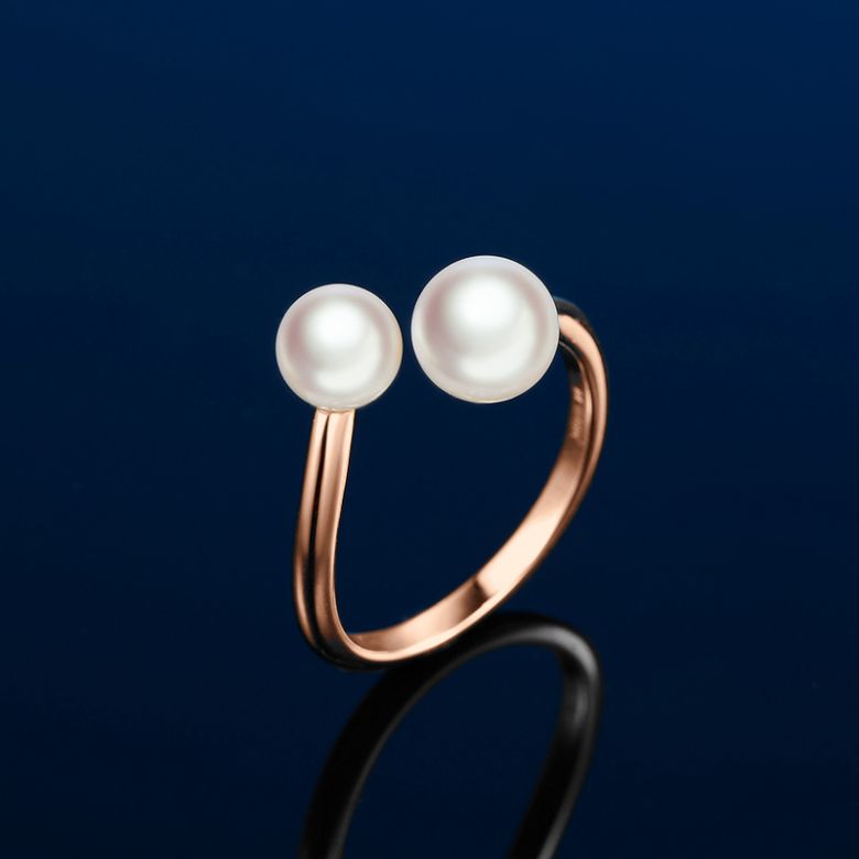 Bague perles Akoya Toi et Moi. Or rose - 2