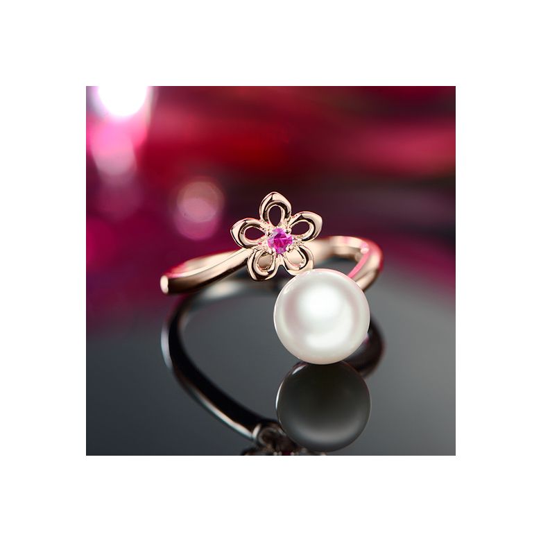 Bague fleur. Or rose, perle Akoya et saphir rose - 3