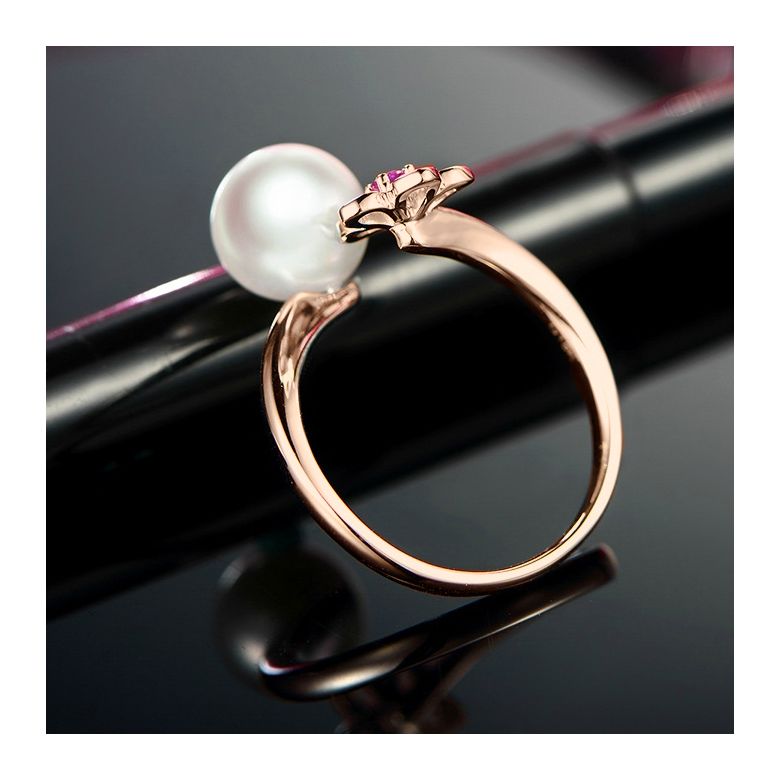 Bague fleur. Or rose, perle Akoya et saphir rose - 5