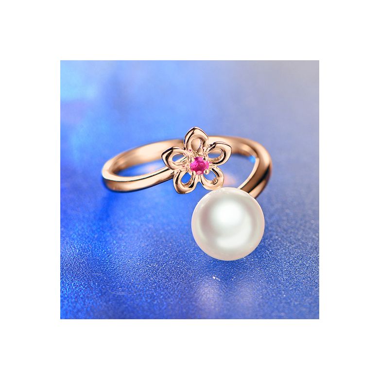 Bague fleur. Or rose, perle Akoya et saphir rose - 6