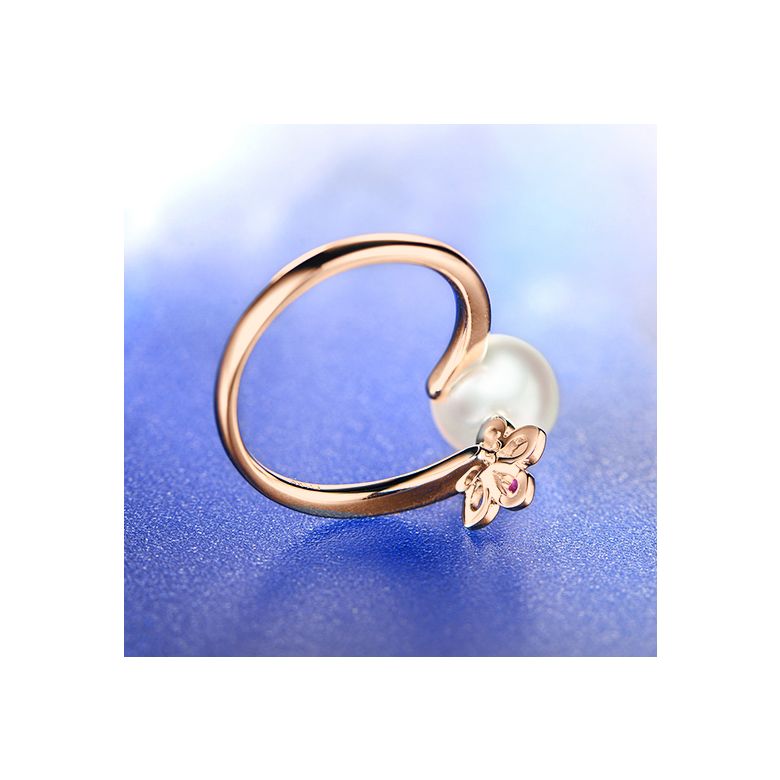 Bague fleur. Or rose, perle Akoya et saphir rose - 7