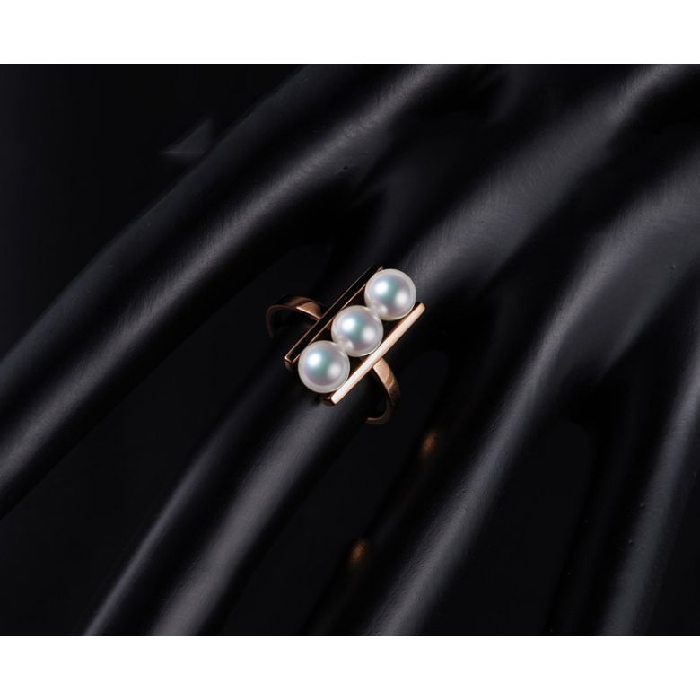 Bague 3 perles Akoya alignées et or rose 18 carats - 6