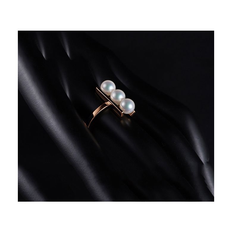 Bague 3 perles Akoya alignées et or rose 18 carats - 7